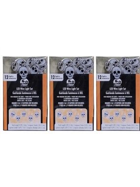 Seasonal Collection Halloween LED White Skeleton Skull String Light Sets, 3 Pack
